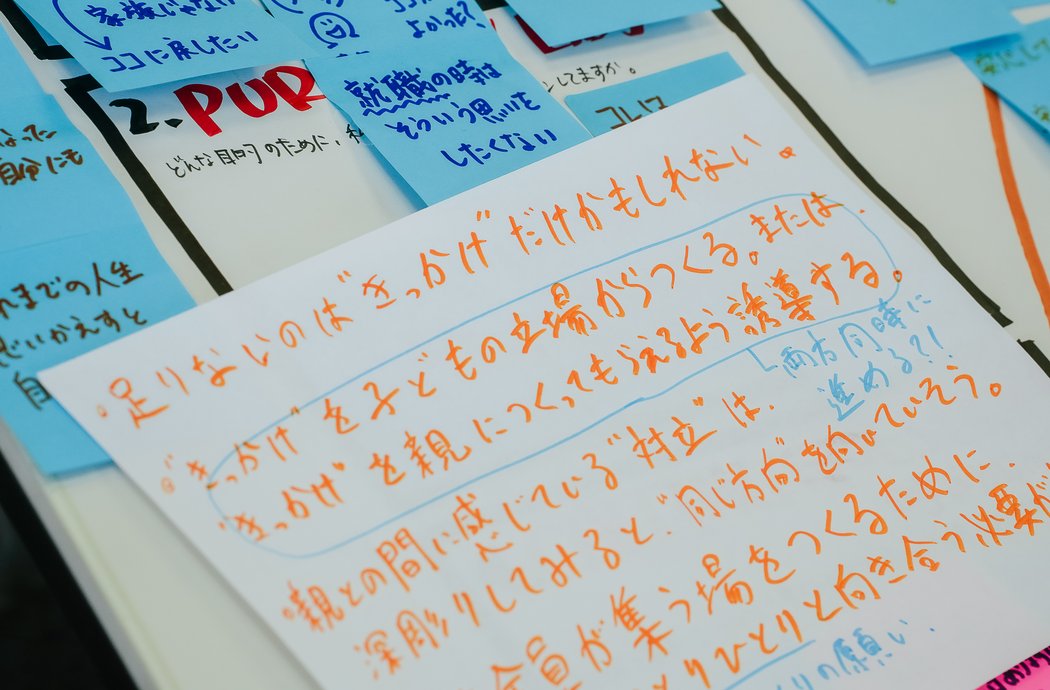 付箋と模造紙にイシューを書き出した現場の記録