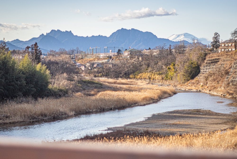 妙義山と富岡のまちなみ
